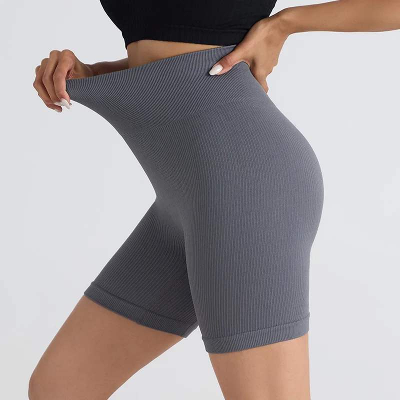 Seamless Gym Sexy Shorts Woman Summer Sport Fitness Shorts Thread Striped Skinny Activewear Running Compression Shorts