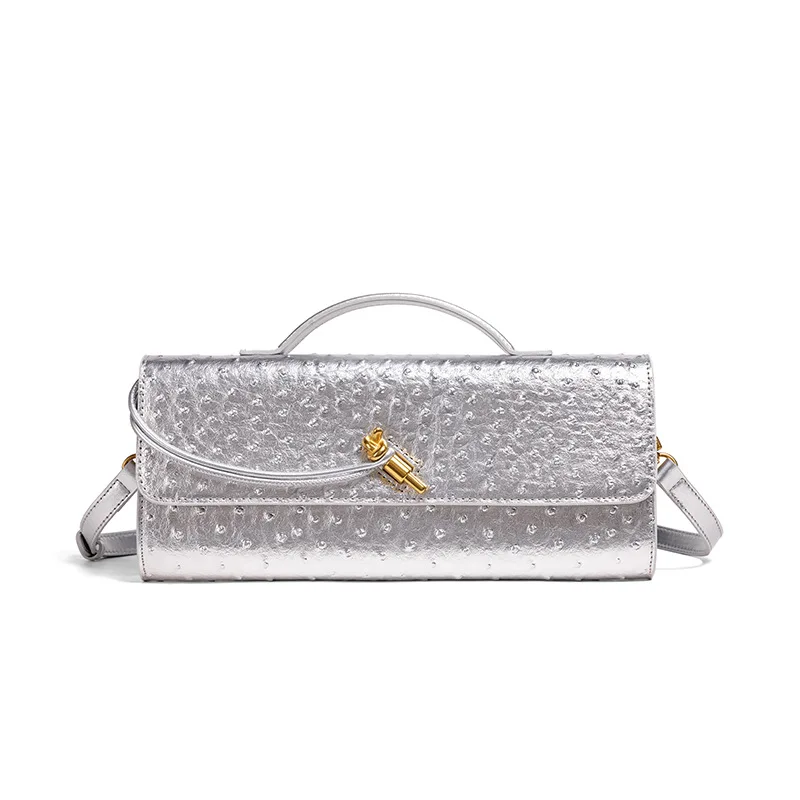 

Stylish soft PU leather ostrich embossed lock clutch fork tote bag elegant dinner bag unique horizontal bread bag tote bag