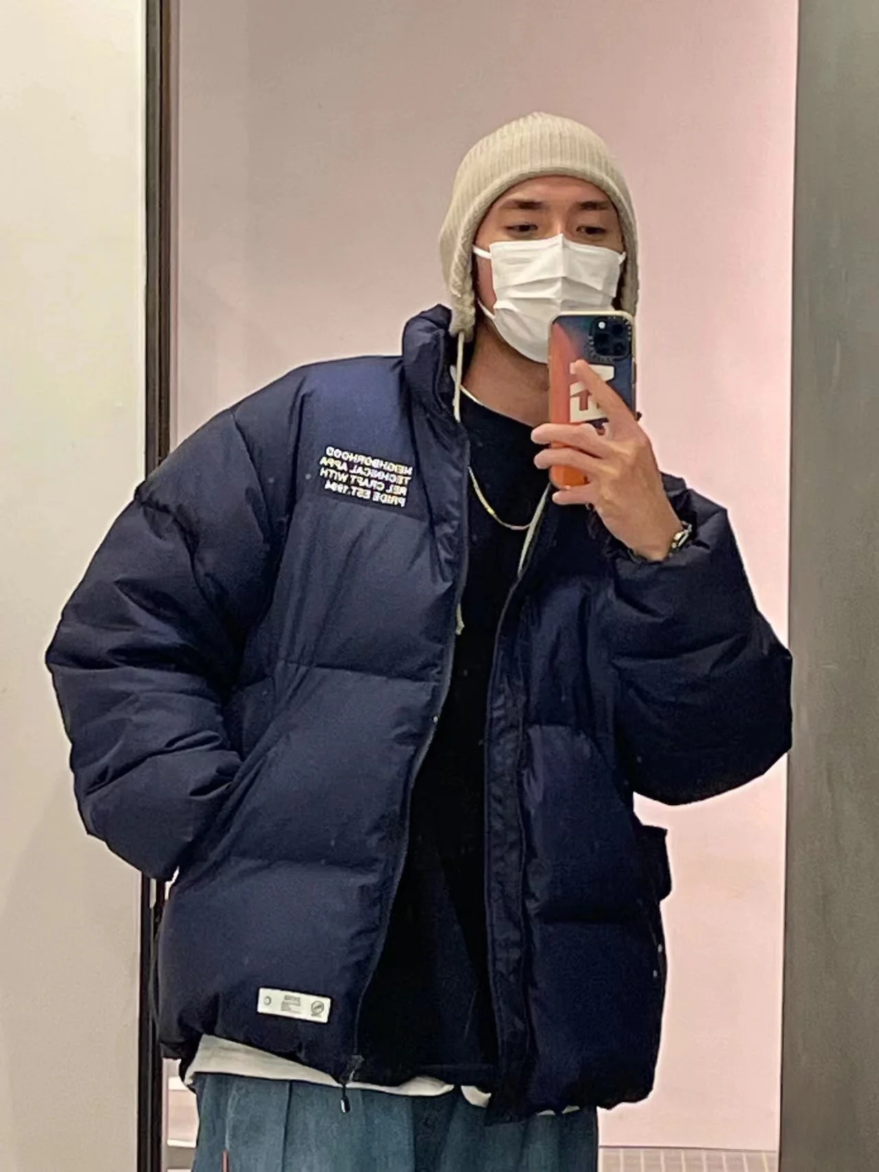 Japanese Style Three-Color Embroidery Long Sleeve down Jacket 90 Duck down Loose Fit Normal Size for Couples Trendy Youthwear