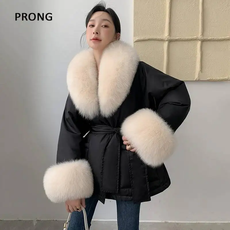 

Winter Real Fox Fur Scarf And Cuff Set Women Coat Jackect Fur Collar Hood Decor Fur Trims Neck Warmer Scarves Luxury Thick Shawl