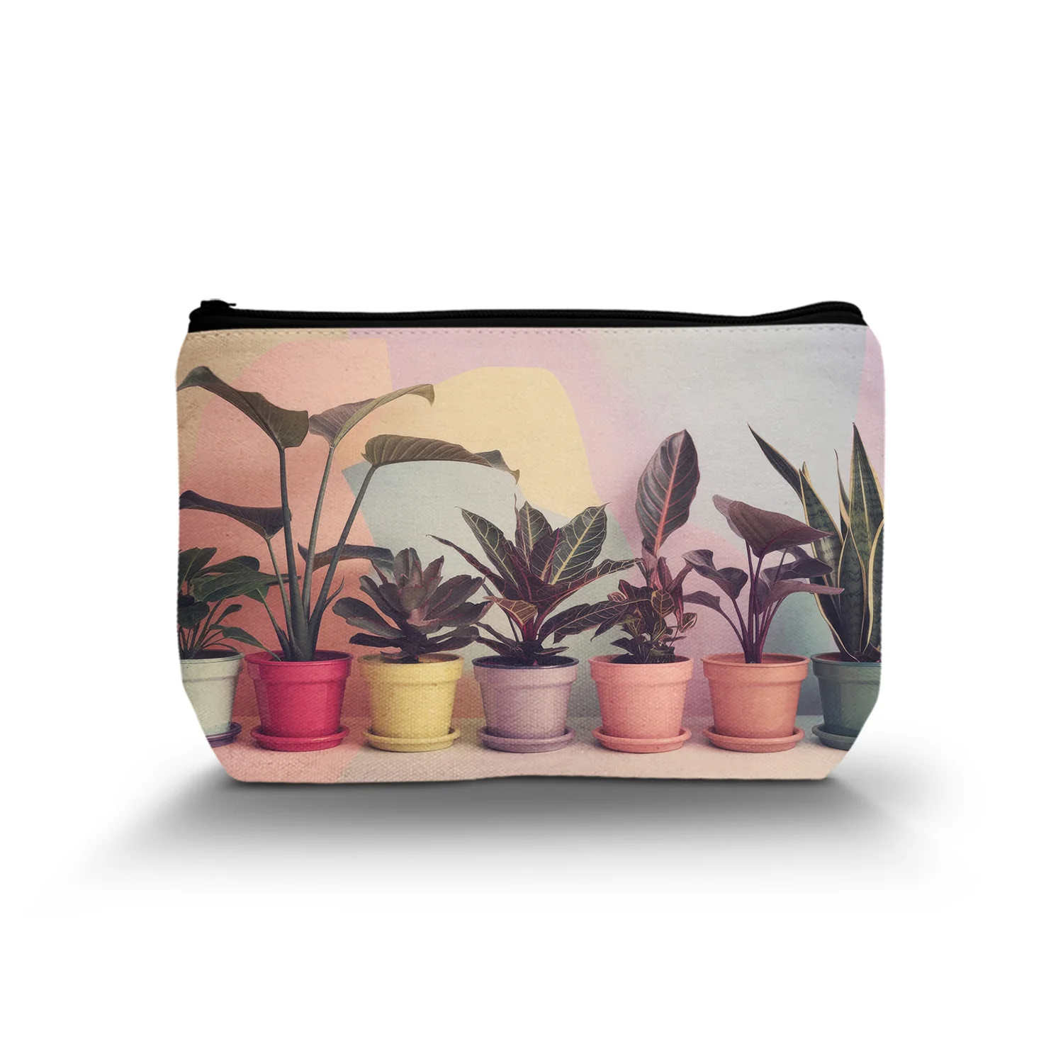 1Pc Versatile Cosmetic Bag With Potted Plants Design Zipper Closure Lightweight Suitable For Travel And Gifts Garden