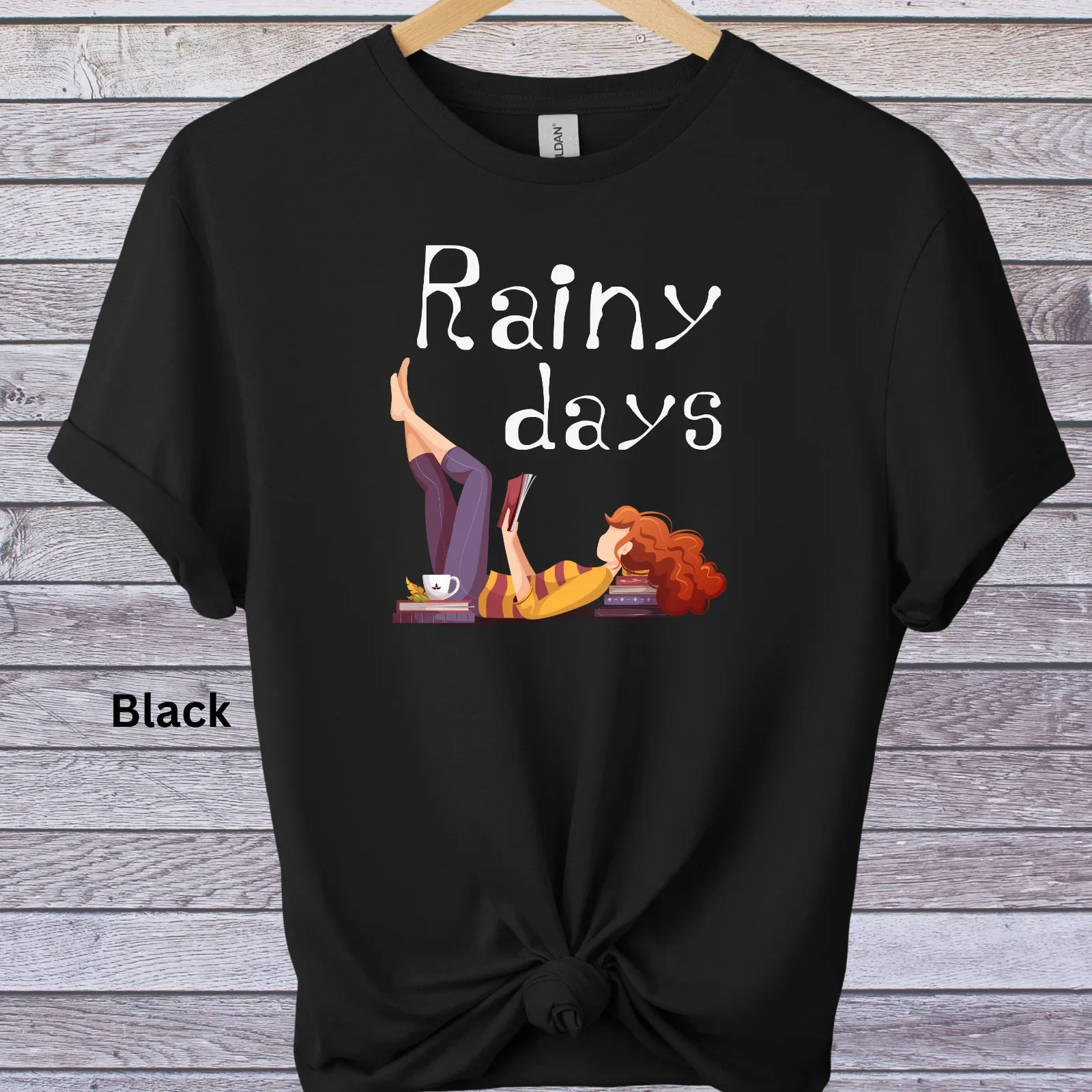 Cute Funny Book Theme Graphic Print Novelty Tshirt/ Rainy Days