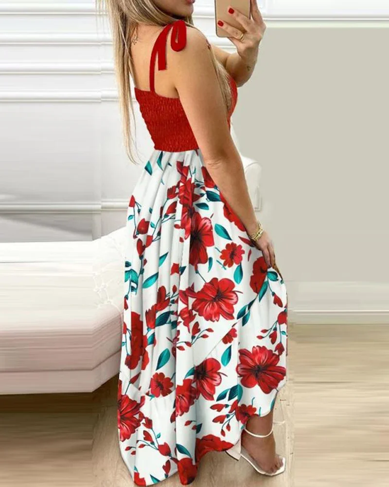 Vestido largo sexi de verano con tirantes finos y estampado Floral para mujer, vestido largo informal elegante con envoltura en el pecho para mujer, vestido de playa para vacaciones