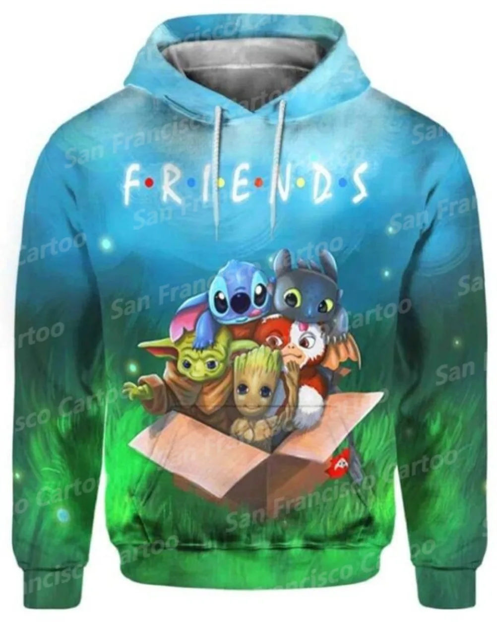 2024 New Fall/Winter Marvel Comics Friends Stitch Toothless Yoda Groot In Box 3D Printed Hoodie Kid/Adult Boy Casual Pullover