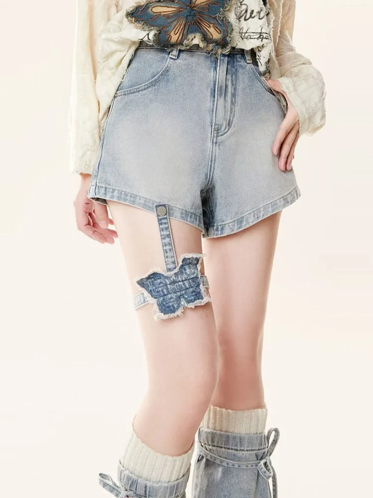 

American Y2k Sweet Cool A-line Denim Shorts Summer High Waist Hot Jeans for Women+ Bow Leg Warmer 2025 New Two Piece Sets