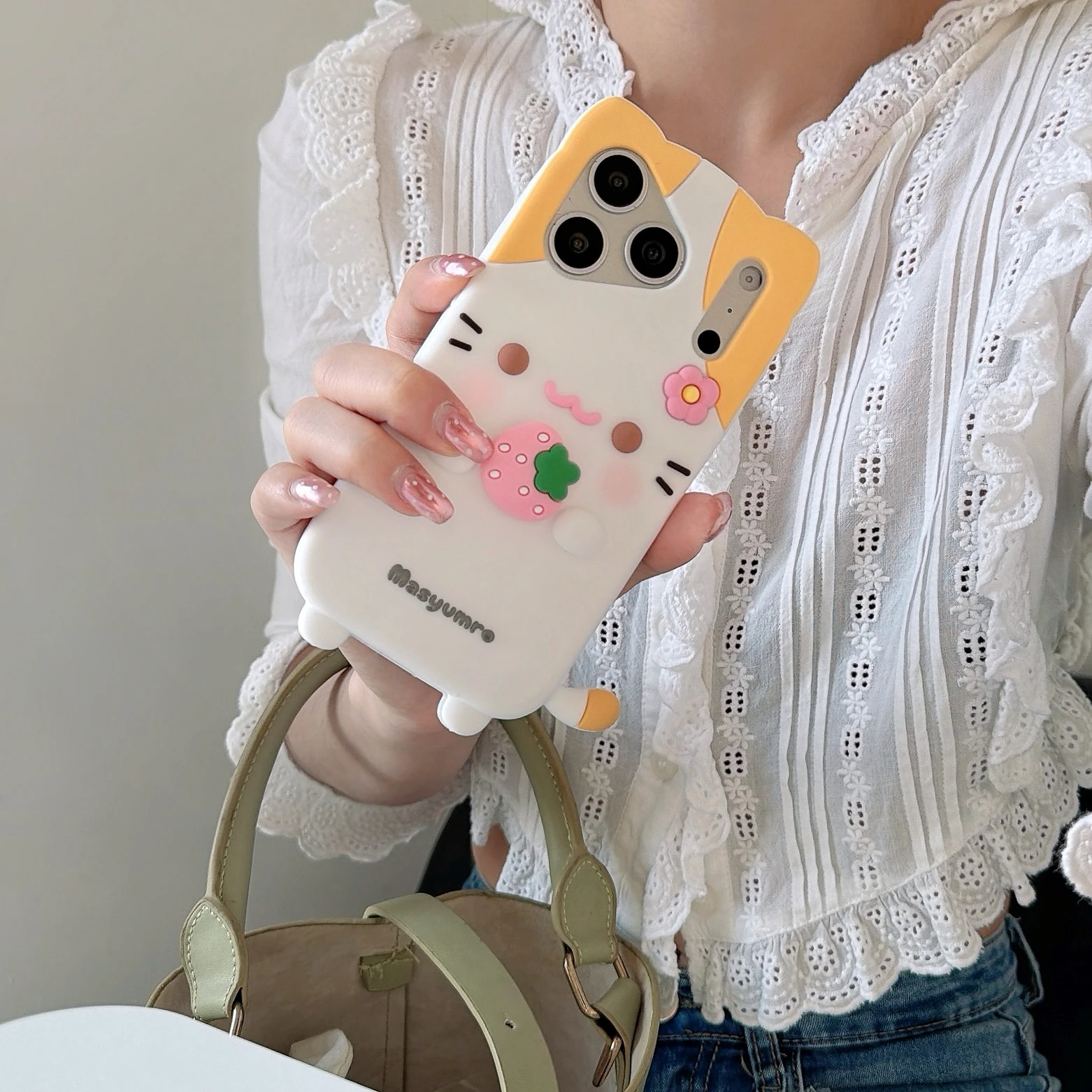 

3D Cartoon Cute Twirling Strawberry Cat Phone Case for iphone 17 Promax 16 15 14 13 Back Cover Gift