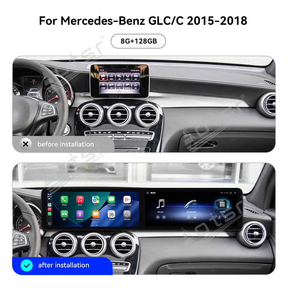 12.3 Inch Dual Smart Screen For Mercedes GLC C-Class 2015-2018 Navigation Car Radio Car Multimedia Player Android 13 Carplay