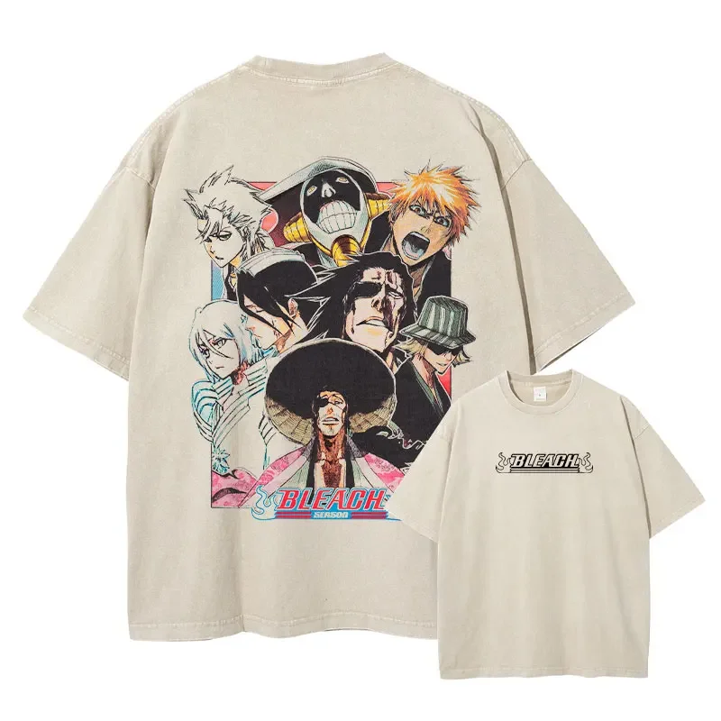 

Grimmjow Aizen Ichigo T-shirt Anime Vintage Washed T Shirts Streetwear Rukia Kenpachi Manga Oversized Short Sleeve Tops Tees