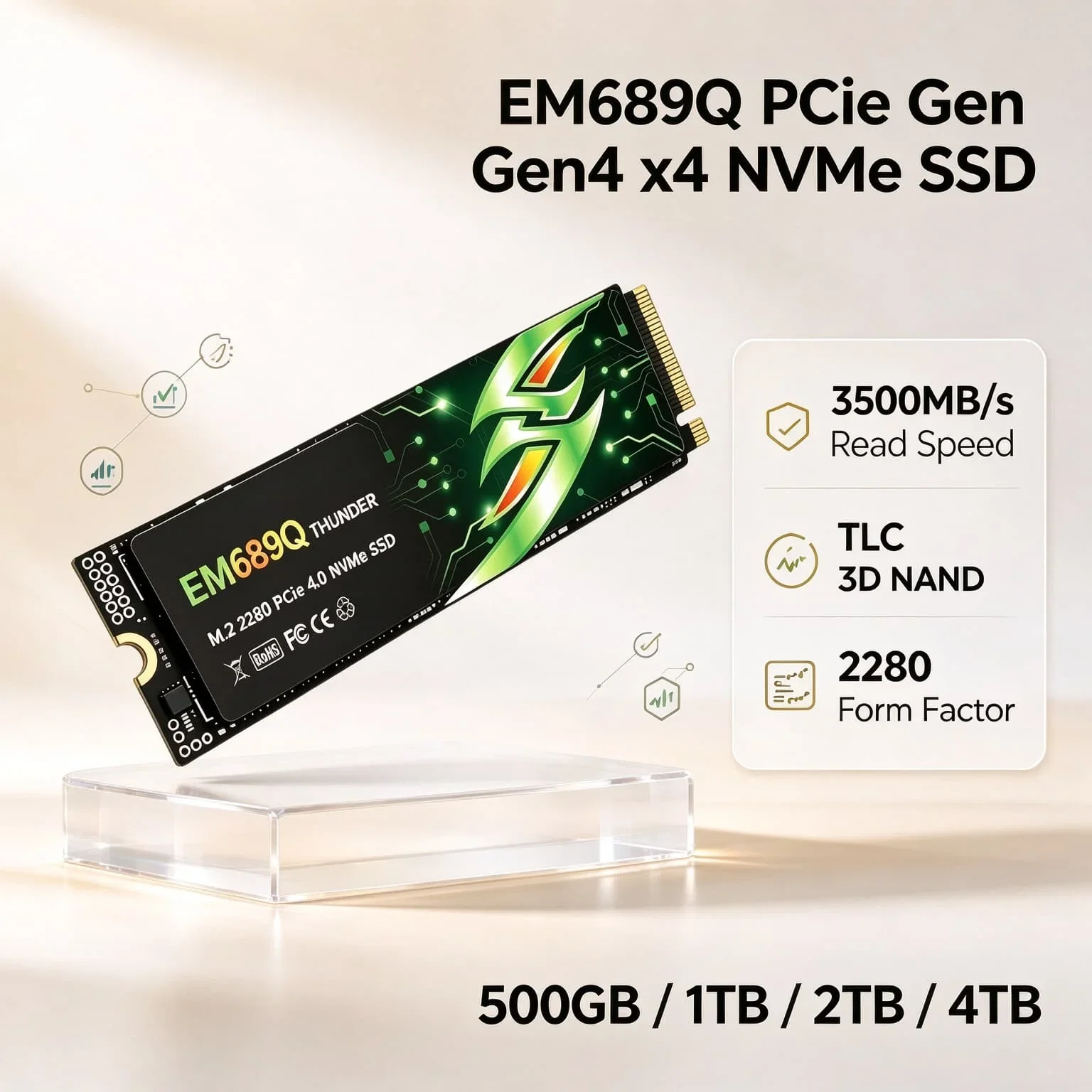 Laptop Desktop Gaming PC EM689Q 4TB 500GB 1TB 2TB M.2 NVMe Inside Solid State Drive Quick Transfer Storage Prime Elite