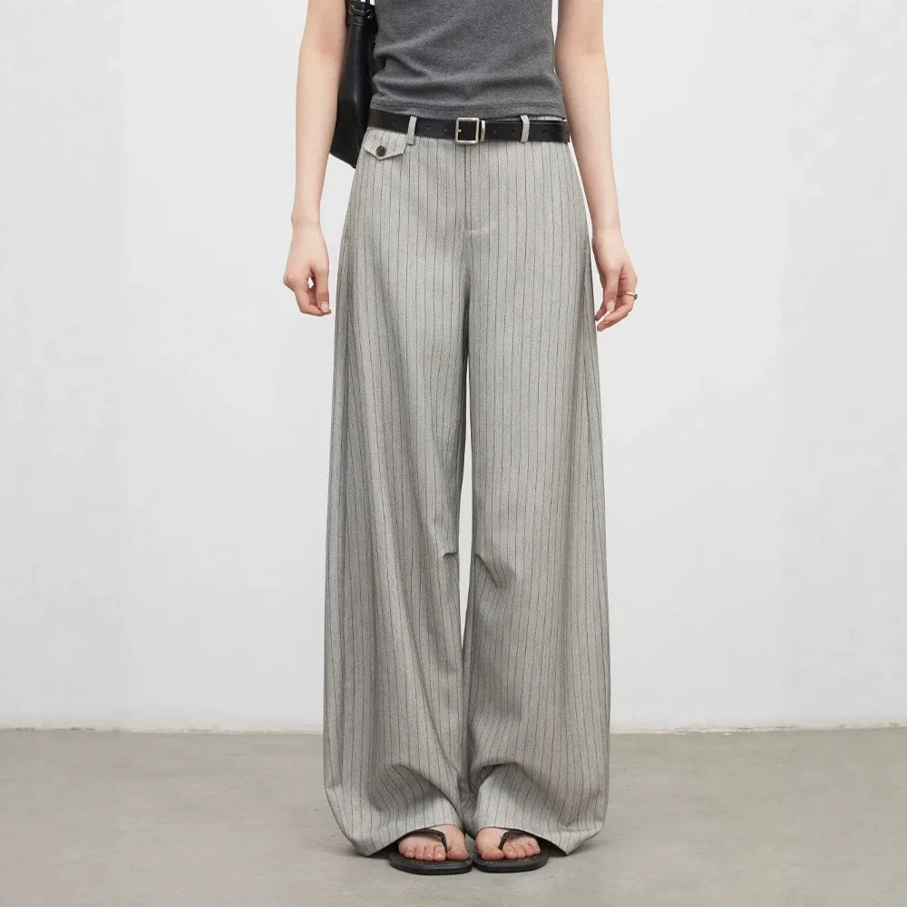 New Fashion Women Trousers Loose Casual Herringbone Office Ladies Wide Leg TR Suit Pants Side Pocket Spring