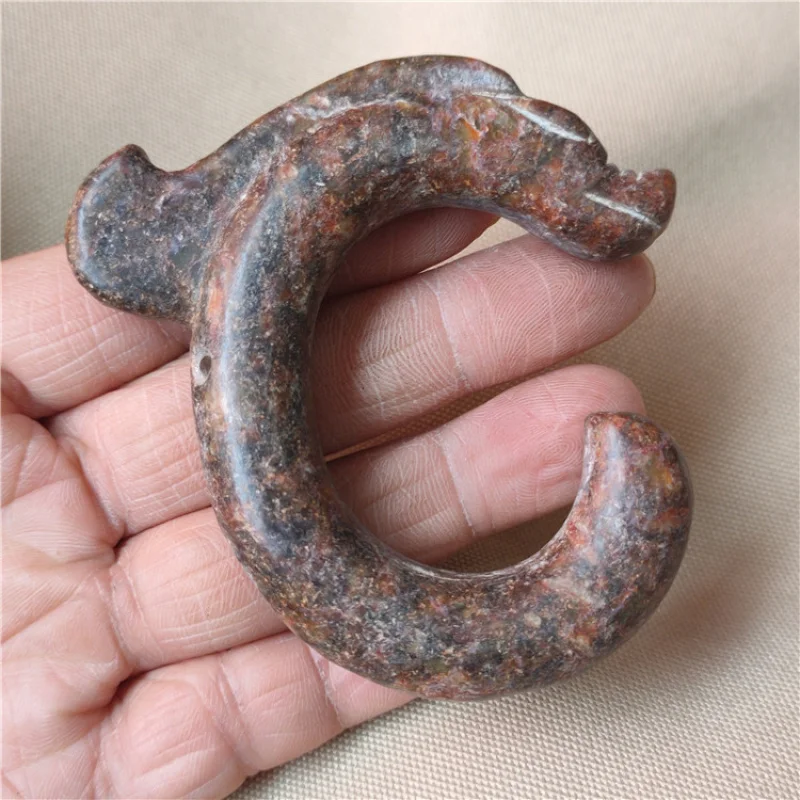 Antique Miscellaneous Red Mountain Culture Natural Aged Crafts Xiu Jade Dragon Hook Ornament High Ancient Jade Jade Pig Dragon