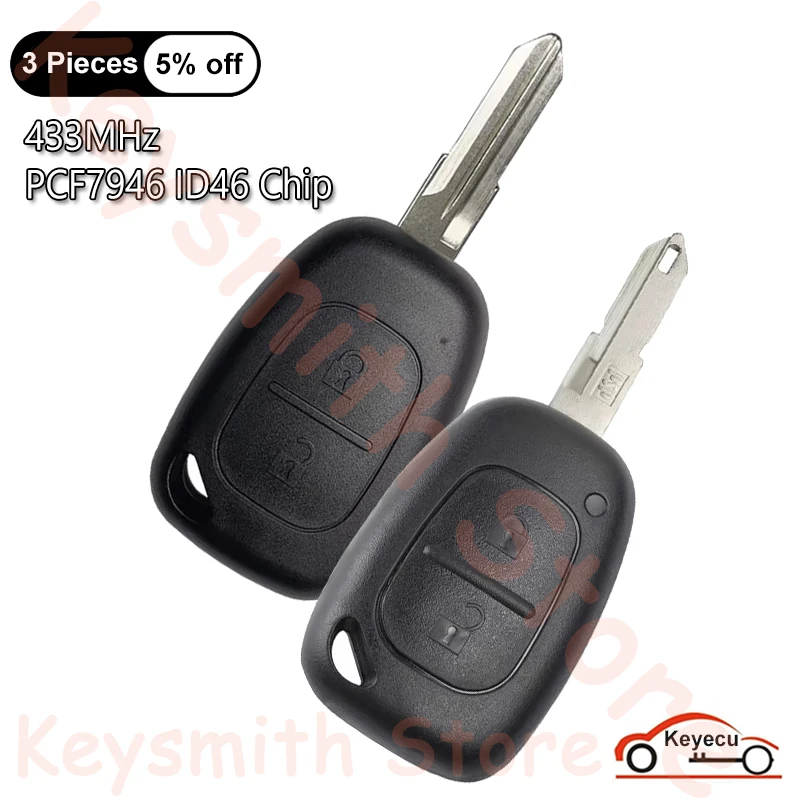 KEYECU 2 Buttons 433MHz PCF7946 ID46 Chip for Renault Traffic Master Vivaro Movano Kangoo Auto Remote Key Fob NE73 VAC102 Blade