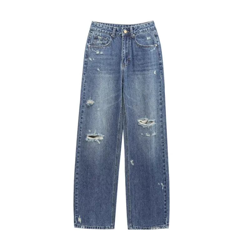 GELITAYIN Spring Summer Women's Baggy Jeans High Waisted Wide Leg Distressed Vintage Blue Y2K Streetwear Daily Outfits