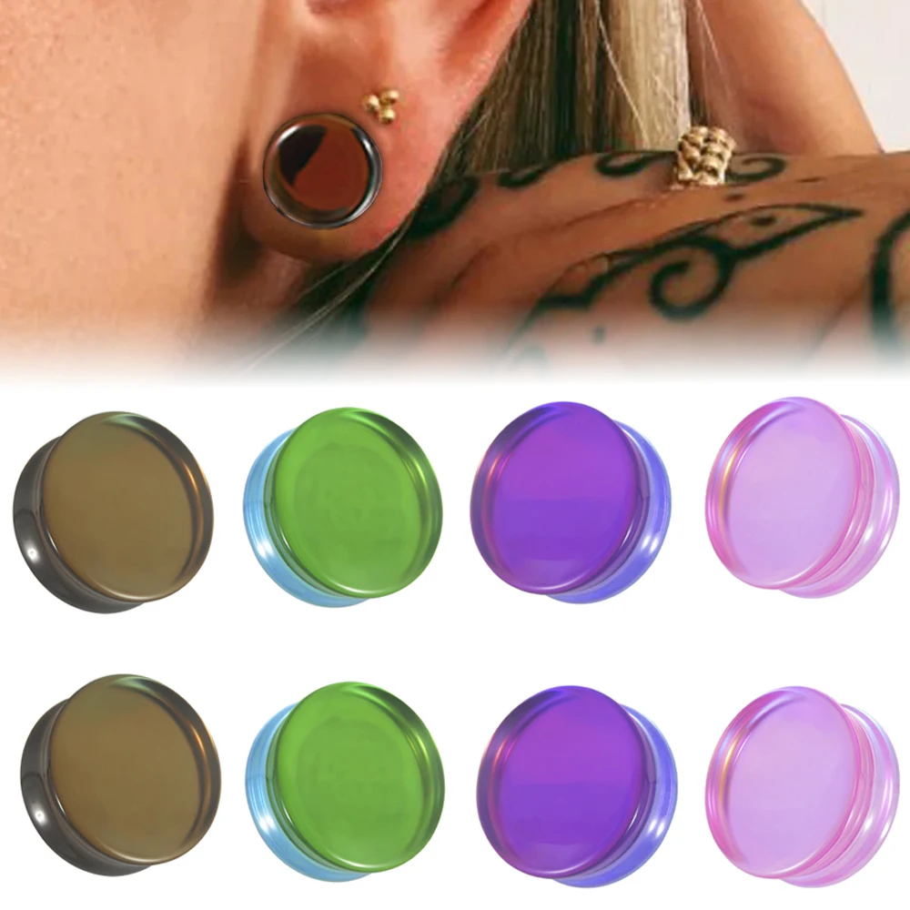 1-2PCS Transparent Kaffee Rosa Lila Grün Glas Ohr Tunnel & Stecker Solide Piercing Stärkt Ohr Gewicht Expander messgeräte Schmuck