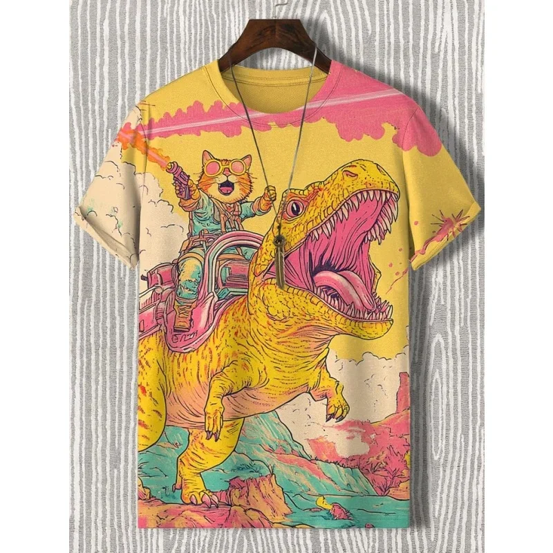 

2025 Funny Cat 3D Printed T Shirt for Men Funny Dinosaur Graphic T-Shirts Fashion New Casual Oversized Round Neck Men's Clothes
