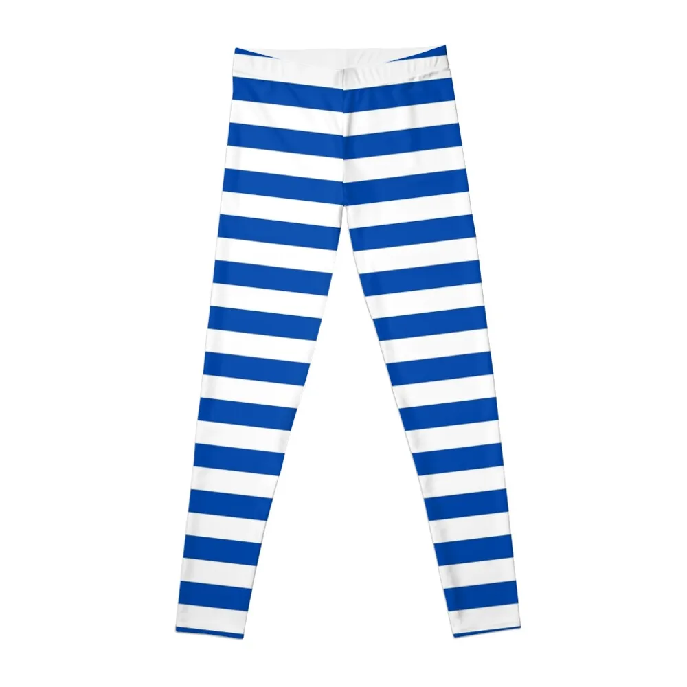 Cobalt Blue and White Horizontal Stripes Leggings Sports pants for Women's sports pants Womens Leggings