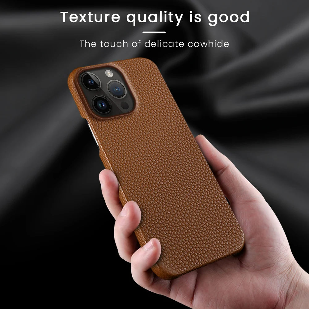 LANGSIDI Luxury Genuine Cowhide Leather Phone Case for iPhone 15 Pro Max 15Pro 14Pro Luxury Shockproof Back Cover