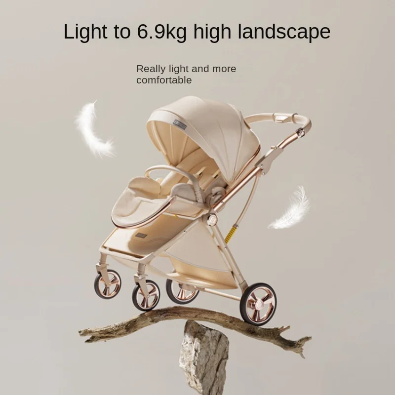 Baby stroller Leather Egg-shaped Spine-Protective Cockpit High Landscape  Lightweight Folding Two-way Push Four-wheel Suspension - AliExpress 1501