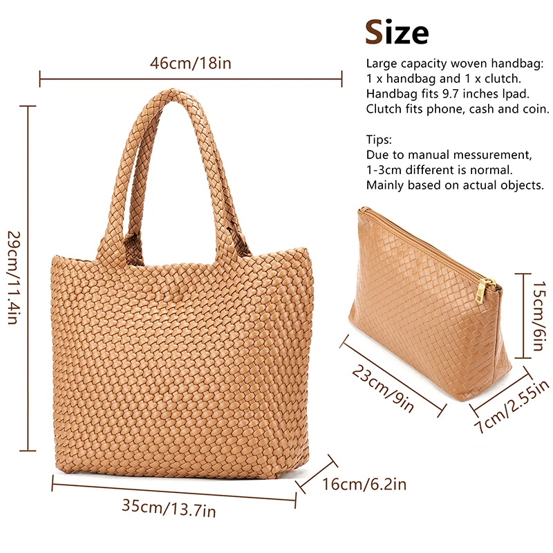 Woven Leather Handbags Large Woven Tote Bag for Women Fashion Woven Purse Vegan Leather Tote