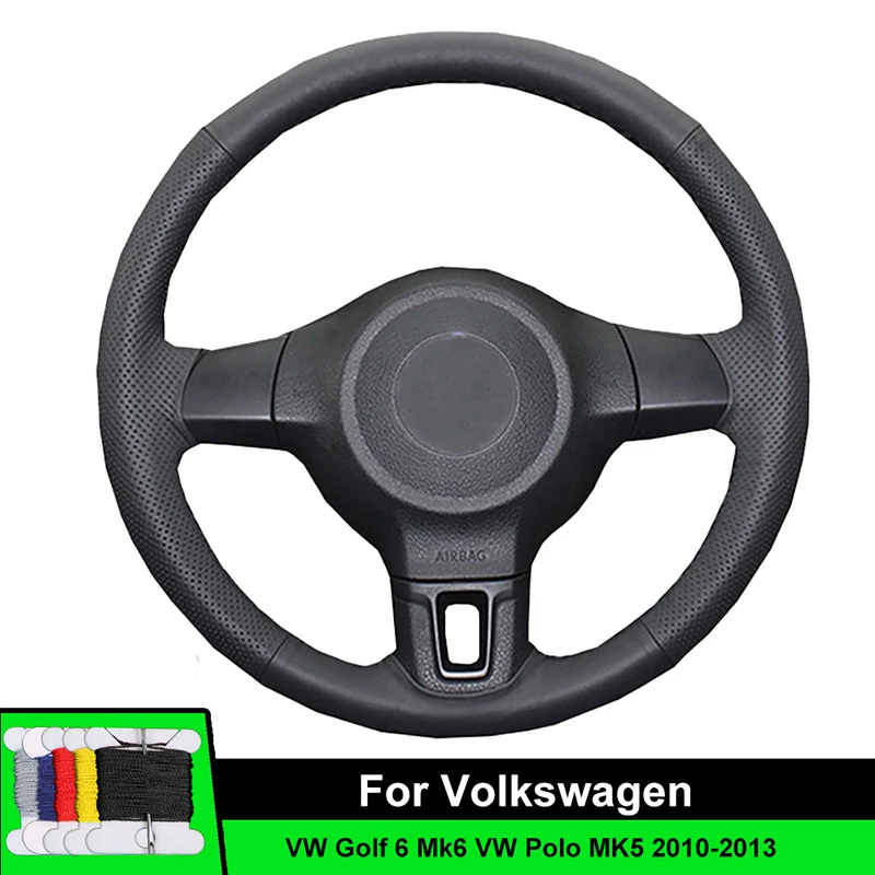 

Car Steering Wheel Cover For Volkswagen VW Golf 6 Mk6 Polo MK5 2010-2013 Fiber leather Car Accessories Steering Wrap Black