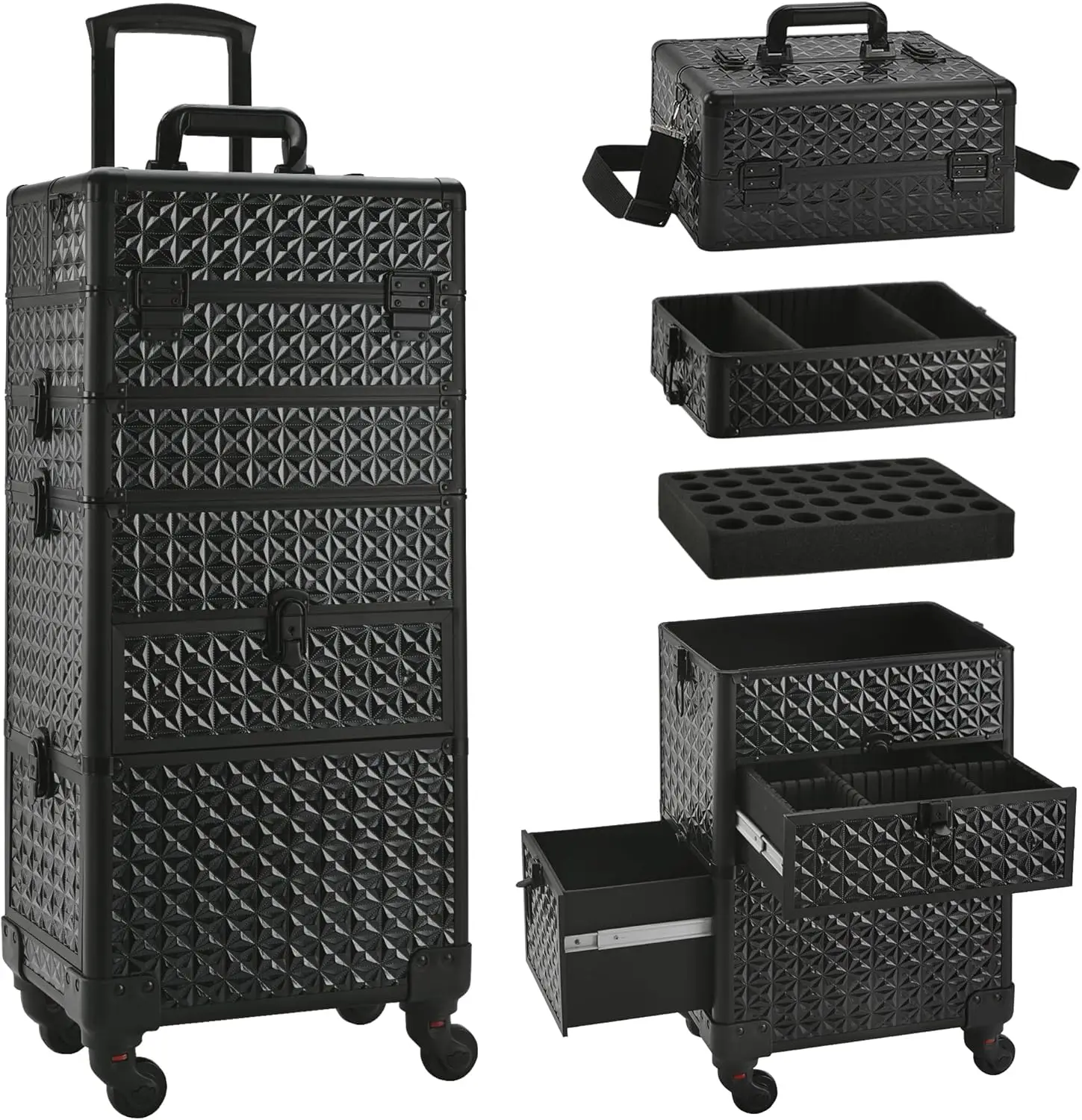 Maletín de Maquillaje con Cajón, Maletín de Maquillaje con Ruedas, Maletín de Cosmetología con Ruedas, Regalo, Organizador de Maquillaje Grande, Profesional