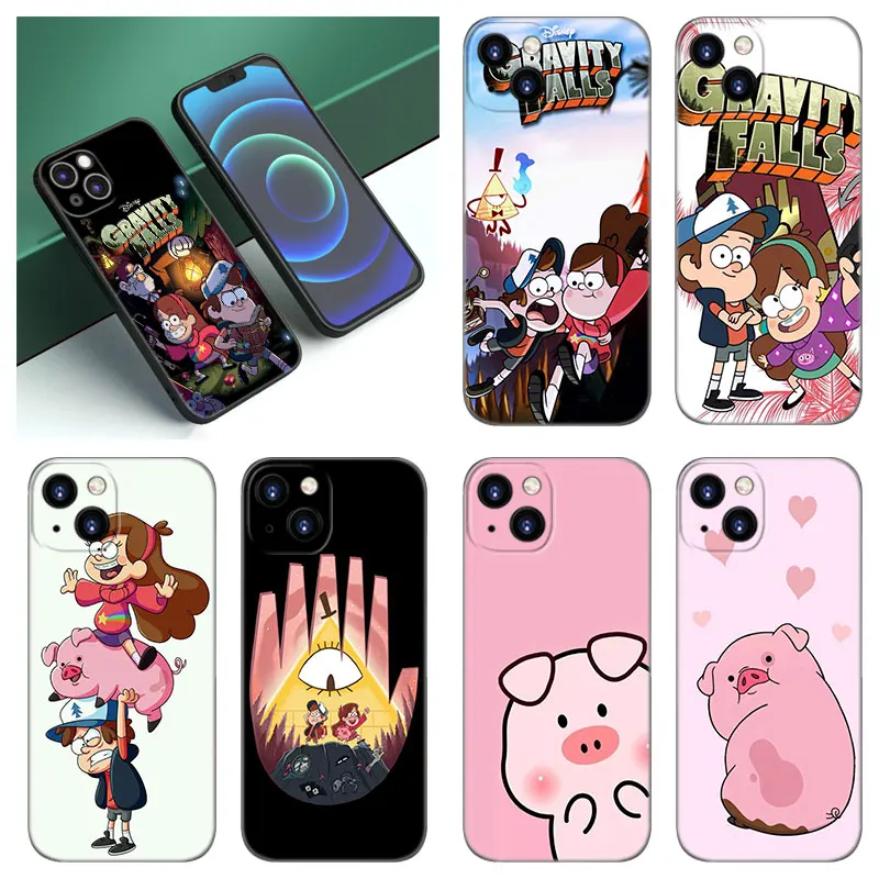 Gravity Falls Pig Black Silicone Phone Case For Apple iPhone 12 13 Mini 11 14 15 Pro Max 7 8 Plus X XR XS SE 2020 2022