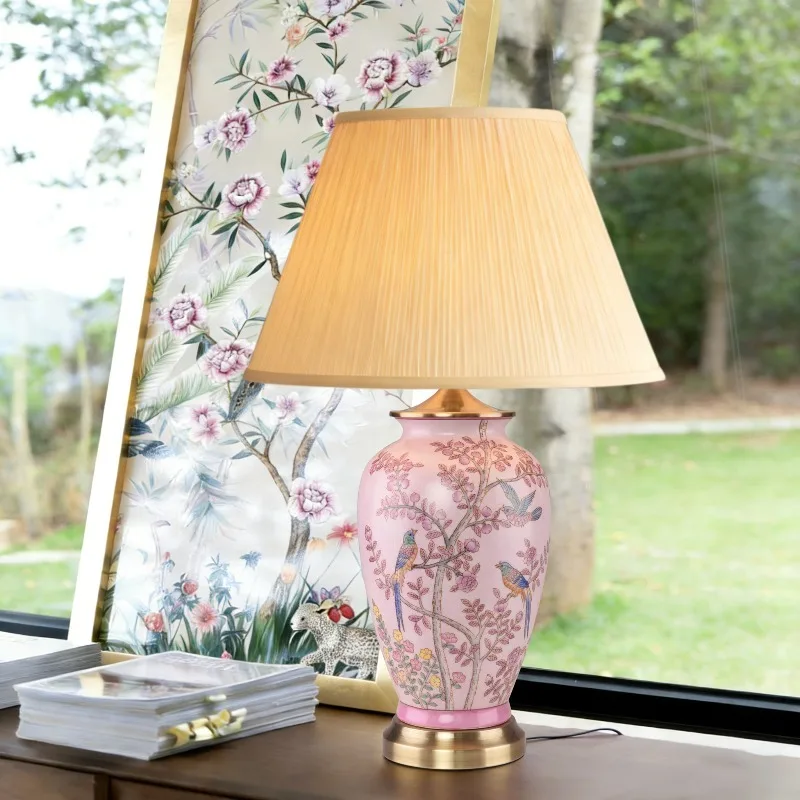 

Creative Retro LED Fabric Lampshade Ceramic Table Lamps Living Room Bedroom Bedside Restaurant Study Warm Decorative Desk Lights