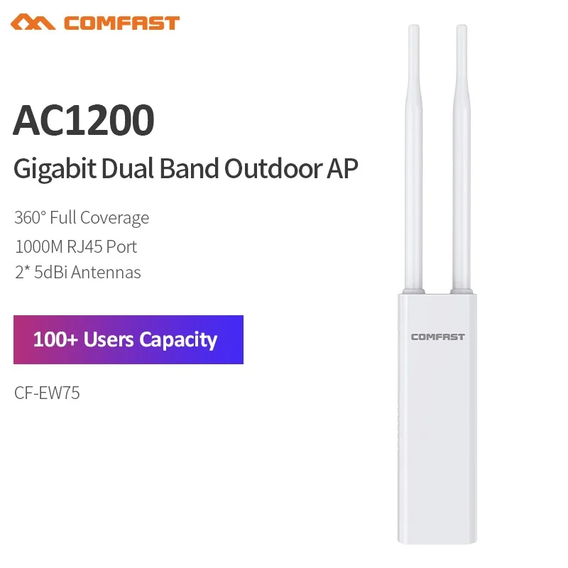 

AC1200 Outdoor Gigabit Access Point 2.4G&5GHz Street Router Repeater 1000M RJ45 Port 2*5dBi Antenna Long Range WiFi Base Station