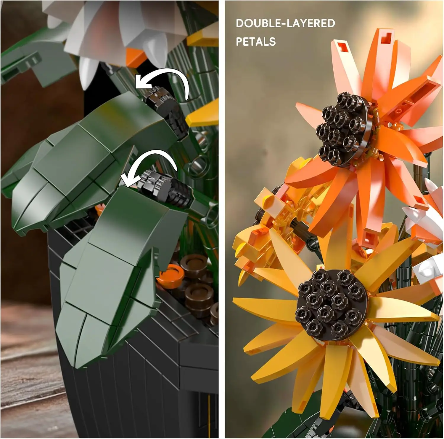 Mould King 24111 854 pezzi Set da costruzione realistico girasole con vaso, decorazione per la casa e l'ufficio per adulti, idea regalo