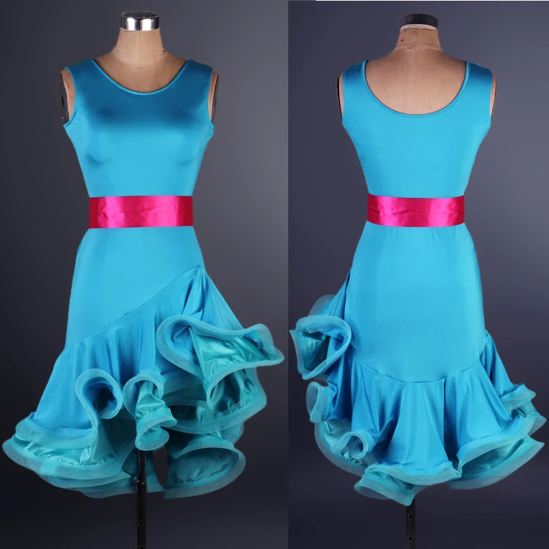 Sukienka taneczna na zawody, wzór w kropki, spiralny wzór rybiej ości, styl latynoski, rumba, cha cha, salsa, tango, jednoczęściowa, rozmiary S-XXXL, model L045