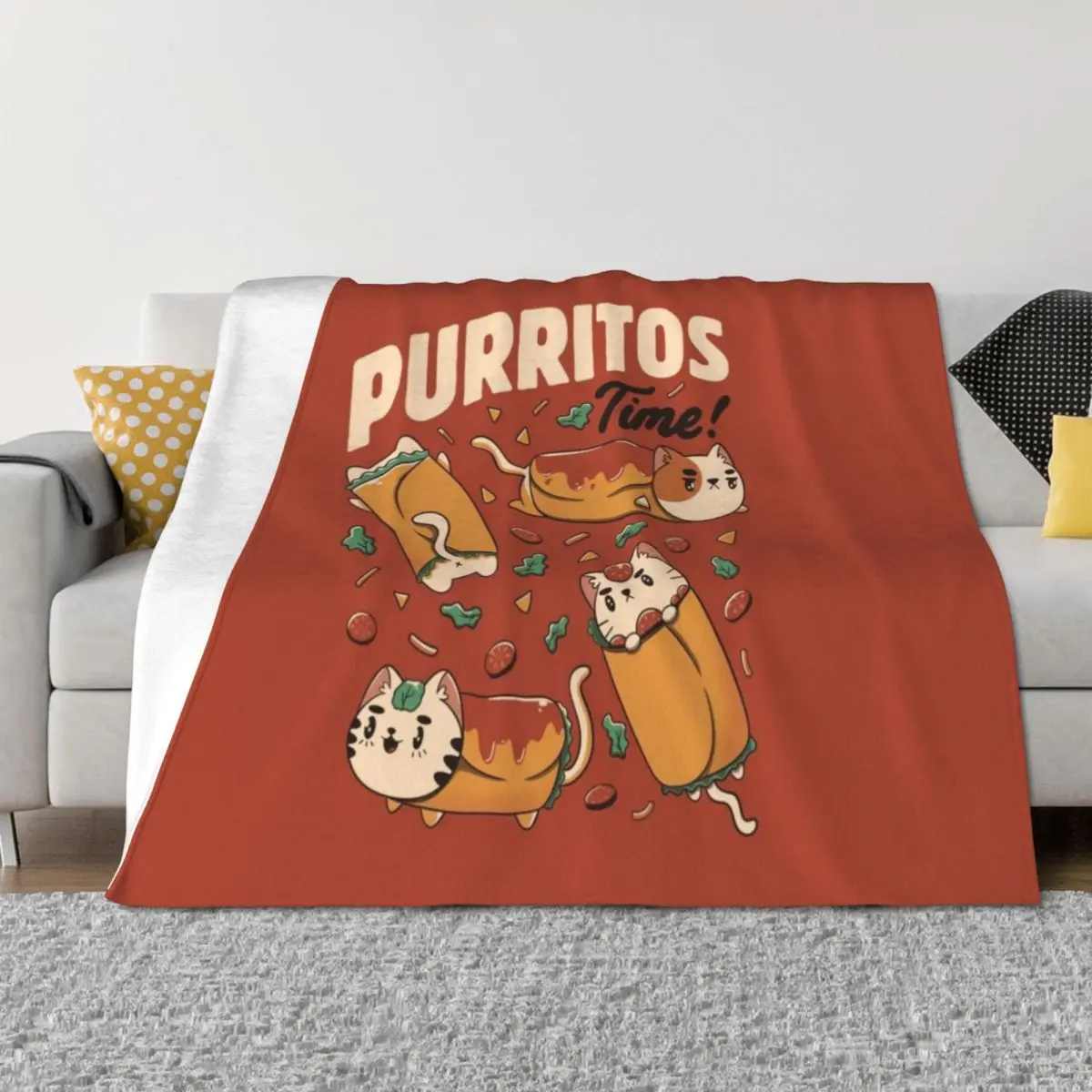 Purritos Time Burrito Cat مضحك المكسيكي الغذاء بواسطة Tobe Fonseca رمي بطانية فاخرة رمي هالوين الشعر الفانيلا البطانيات #1
