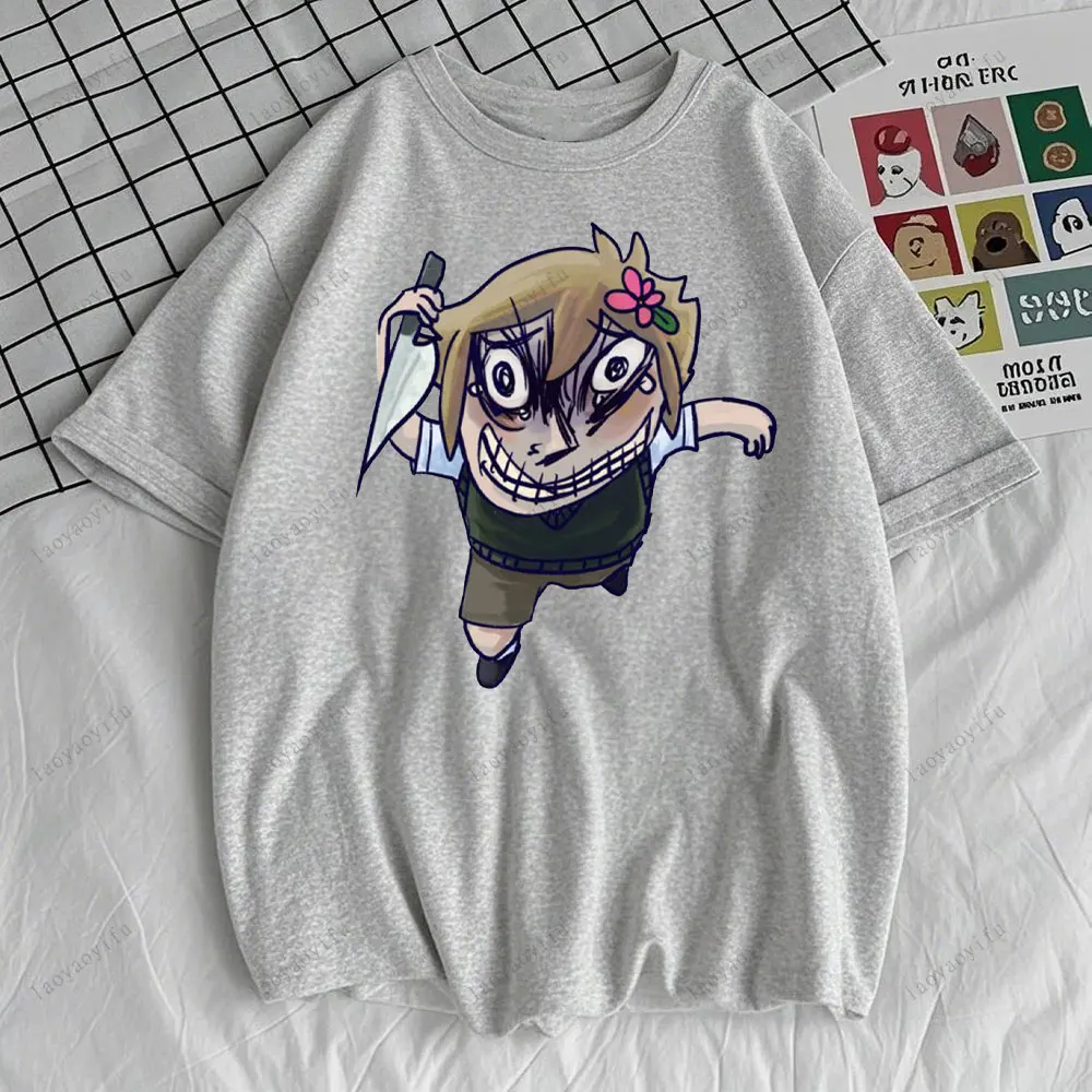 Omori طباعة المرأة تي شيرت قميص Harajuku قصيرة الأكمام س الرقبة تي شيرت المحملة القمم الملابس الملابس الجمالية الشارع الموضة