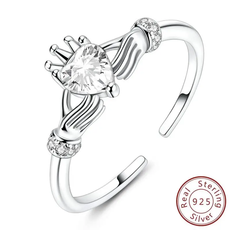 

Новое стерлинговое серебро 925 пробы, рука с любовью, короной, открытые кольца, роскошные женские кольца с драгоценными камнями для вечеринки, ювелирные изделия, юбилей, ювелирные изделия, подарок