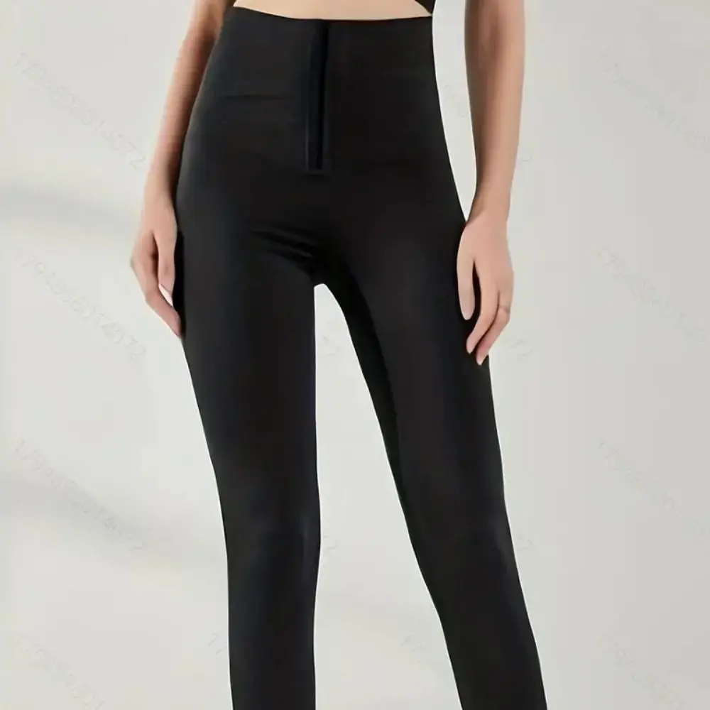 High Waist Fitness Legging Skinny Solid Elastic Leggings Thickened Double Breasted Sports Yoga Pants Hip Lifting