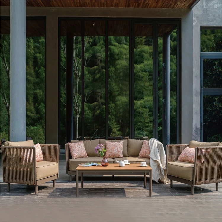 مجموعات أثاث الفناء الخلفي طقم حديقة أثاث أريكة مقطعي طقم أريكة خارجي مع طاولة