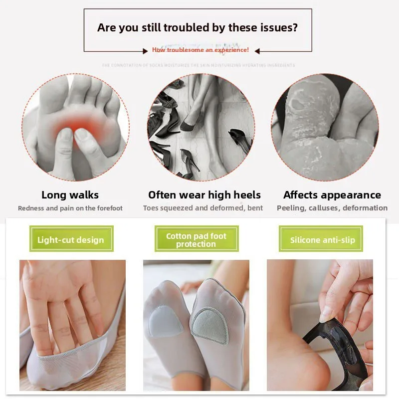 Ladies Comfortable Flat Bottom Half Circle Invisible Boat Socks Thin Non Slip Slip on Shoes Soft Footbed Pad Lightweight Summ...