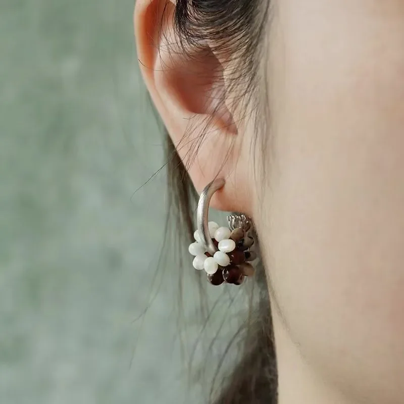 25 summer new removable DIY beaded earrings agate spotted stone niche design personalized versatile earrings