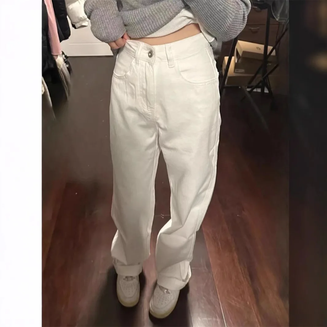 Summer New American High Street White Jeans Men's High-end Feeling Loose Straight Wide Legs Mopping Versatile Long Pants