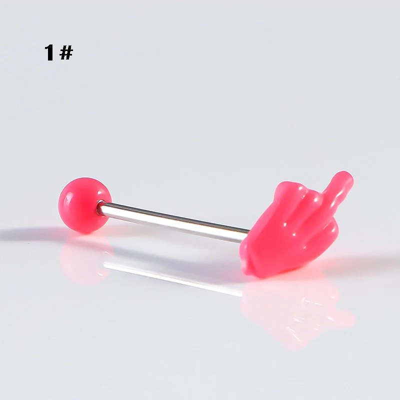 Wearing acrylic middle finger tongue nail, stainless steel straight rod tongue ring, human piercing jewelry