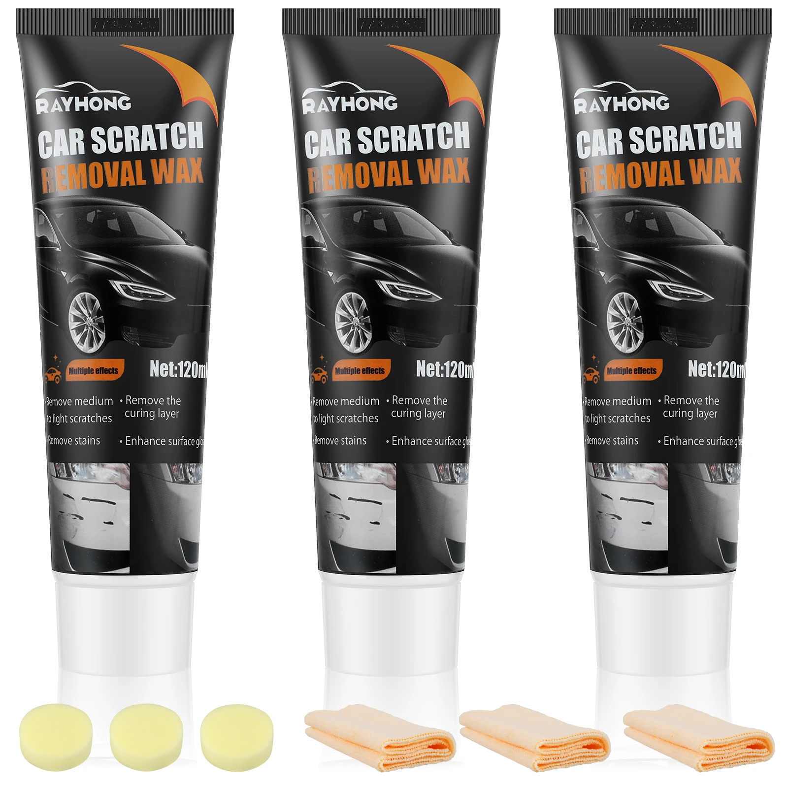 3Pcs Car Scratch Removal Wax Auto Glossy Shine Polish Cream per veicolo Paint Restorer detergente pasta riparazione cera lucidante