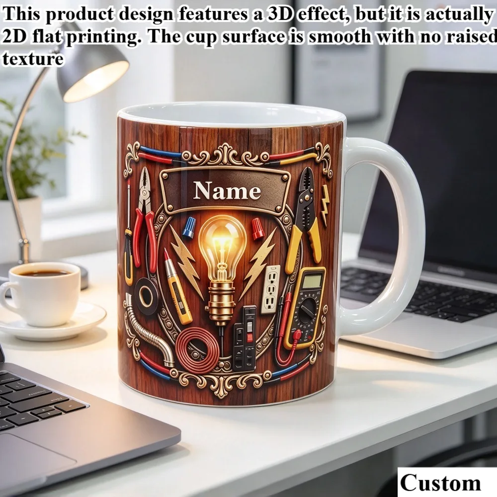 2D flat printing 1pc 11oz personalized custom electrician christmas mug, christmas home gift for worker, hand wash only