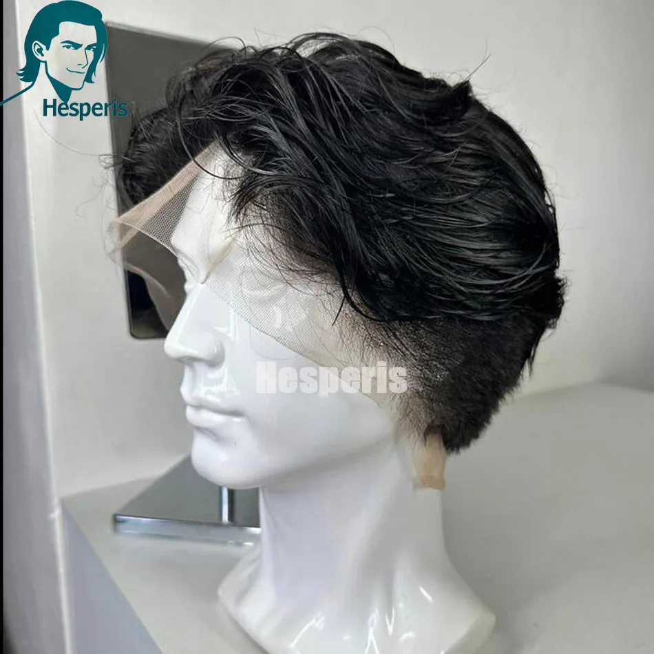 Hesperis Men's Pixie Short Style Wig Natural Color Shaved Cut Full Lace Human Hair Wigs for All Seasons Male Hairpiece