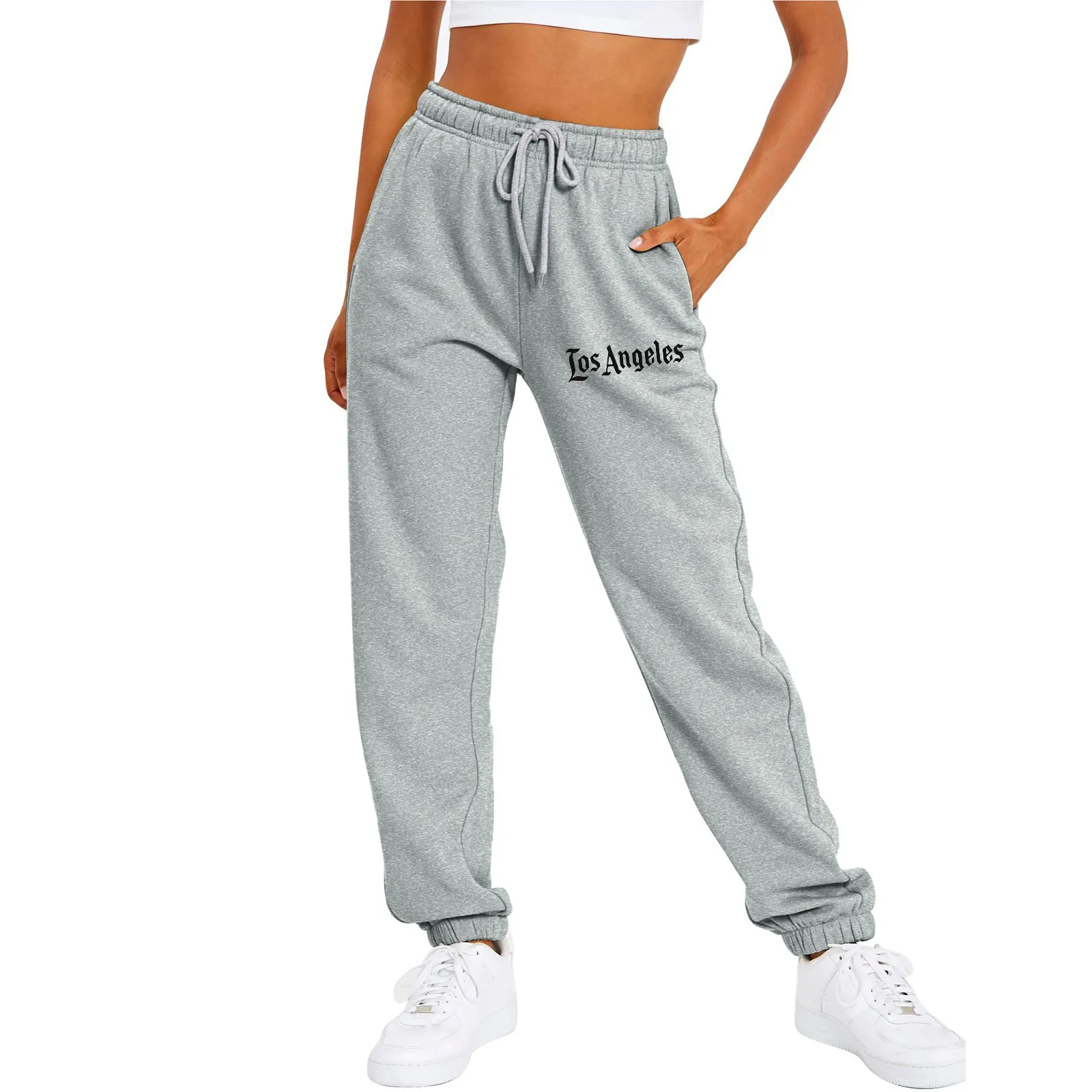 

Women's Letter Printed Casual Pants Sport Waistband Tie Elastic Waist Pants Solid Colour Casual Pocket Joggers Sweatpants