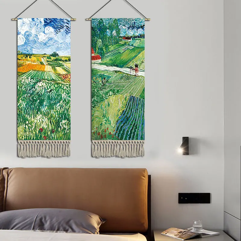 ديكور حائط من نسيج Van Gogh Starry Night - قماش المدخل معلق لغرفة النوم والأريكة وBnB وديكور الغرفة فن التمرير الجمالي #3