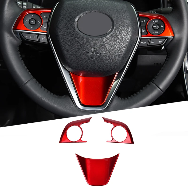 ABS Matte Carbon Fiber Style Red Color Car Accessories Steering Wheel Button Cover Trim Fit For Toyota Avalon XX50 2018-2024 view 2