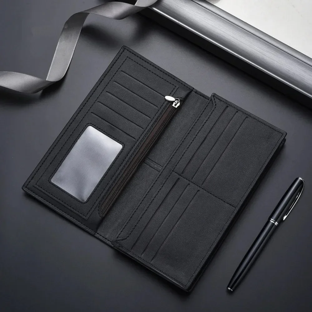 

New Brand Men'S Wallet Men'S Long Wallet Youth Fashion Plaid Horizontal Soft Leather Wallet Large Capacity Multi Card