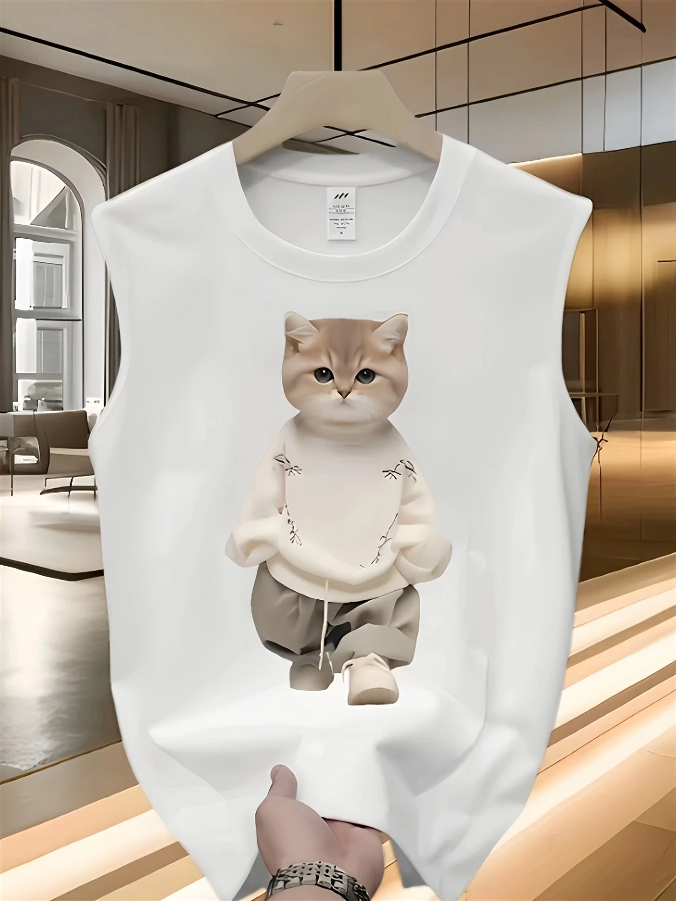 100% Cotton Men's Summer Mountain and Compact Print Loose Casual Sports Comfortable Breathable Round Neck Sleeveless Vest