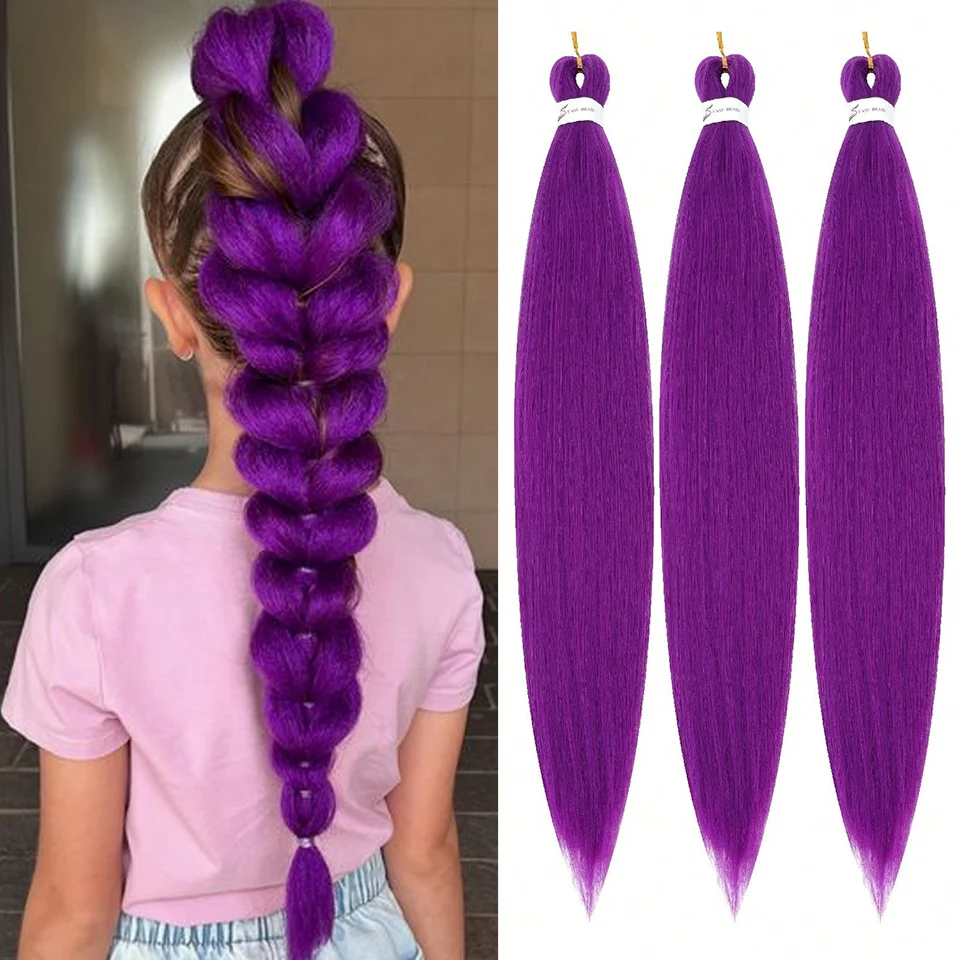 3/PC DIY Purple Braiding Hair Pre Stretched Long Synthetic Braiding hair Extensions for Stage Party Halloween Costume Cosplay