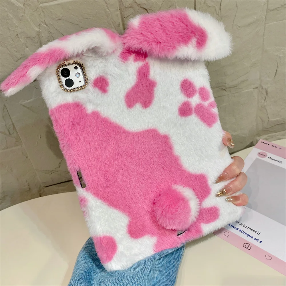 Cute 3D Plush Rabbit Case for iPad Pro11 2025 12.9 M2 M4 13" Case 10th 10.9 5th 6th 9.7 iPad 7 8 9 10.2 Air 4 5 6 7 8 mini Cover 3