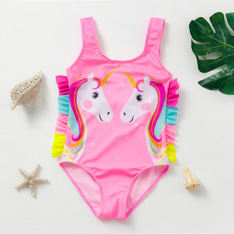 Girls Unicorn Swimsuit One-Piece Summer Backless Bathing Suits